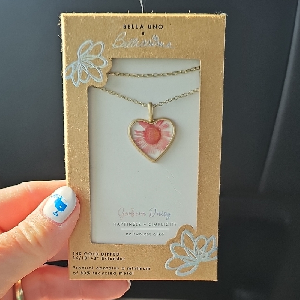 Gold and Pink Heart Necklace with Crystalline Pendant